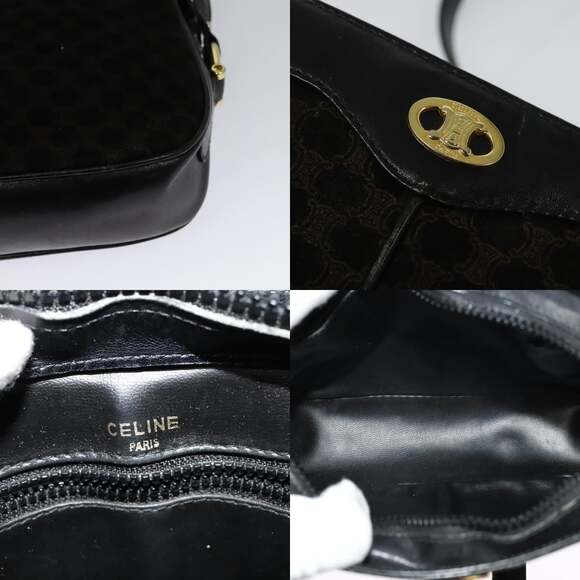CELINE Macadam Canvas Shoulder Bag Suede Black Gold - Picture 11 of 12